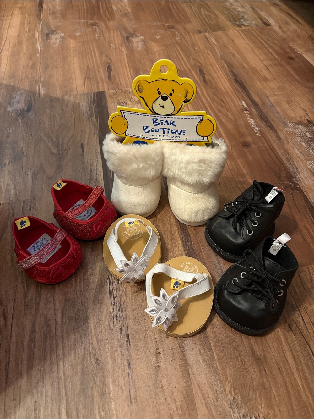 4 pair Build-A-Bear shoes and boots. Includes 2-boots, sandles and shoes.